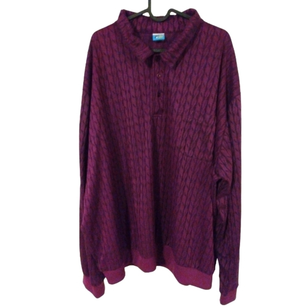 80's Vintage Disco Style Stag Hill Violet Collard Sheer Cut Design Pullover 3XL